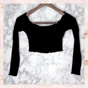 ⭐️ SHEIN Black Fitted Ribbed Scoop Neck Long Sleeve Coquette Streetwear Crop Top